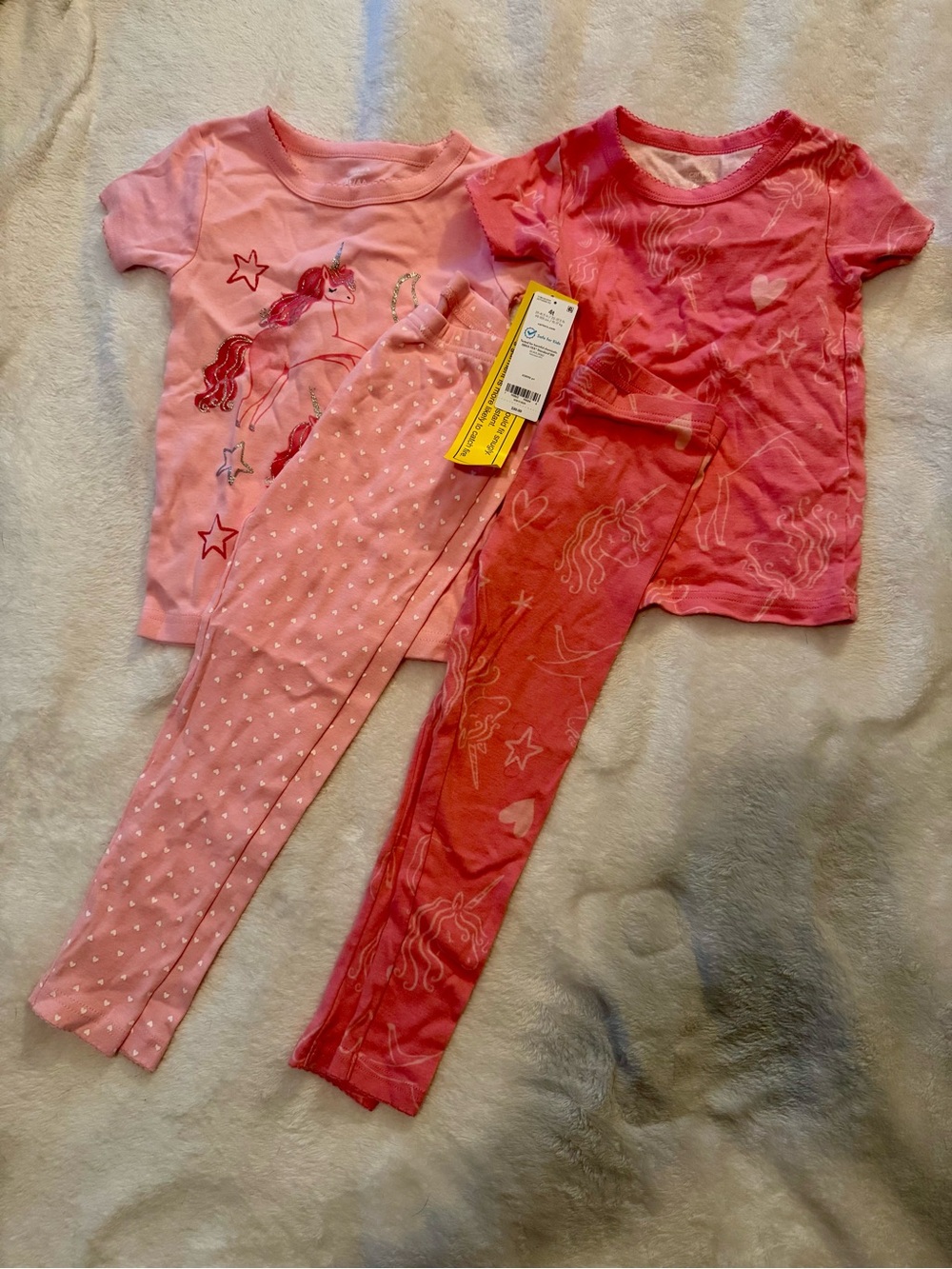 Carter’s Girls Pink Unicorn Pajama Set - Short Sleeve Top & Pants